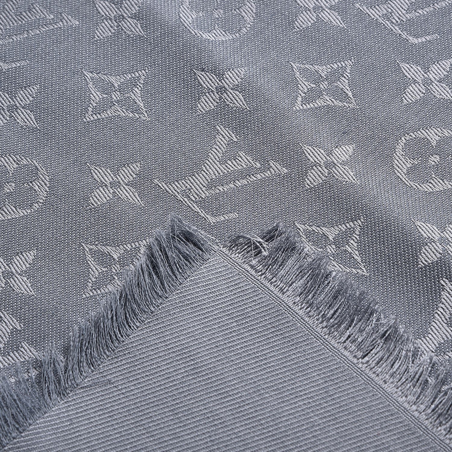 Louis Vuitton Silk Wool Monogram Shawl Charcoal Grey 4 of 5