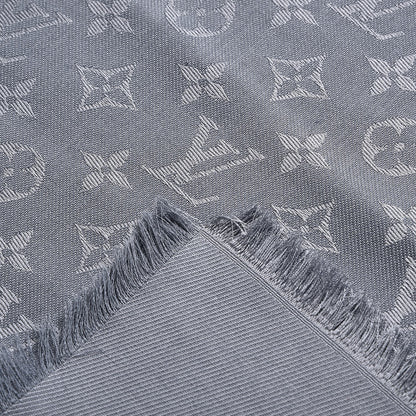Louis Vuitton Silk Wool Monogram Shawl Charcoal Grey 4 of 5