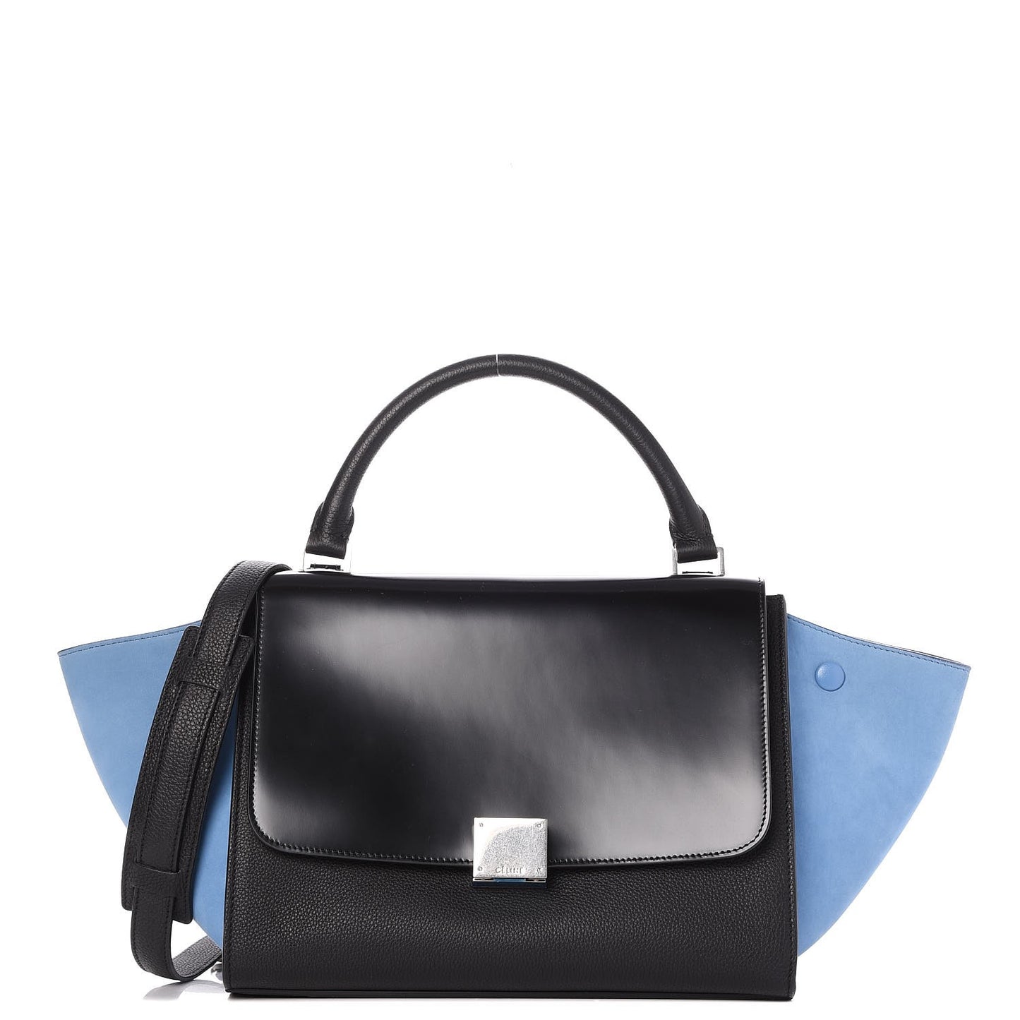 Baby Grained Calfskin Suede Small Bi-Color Trapeze Black
