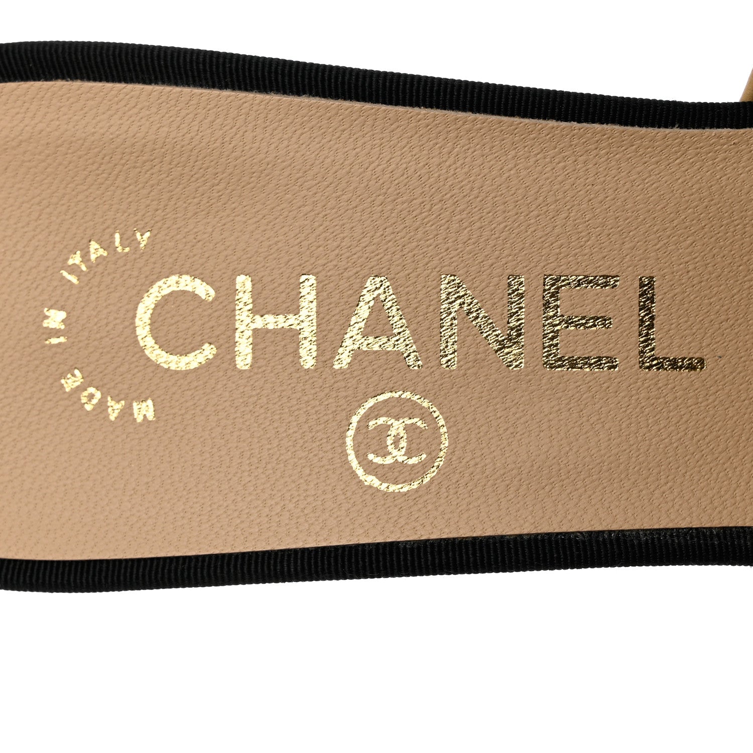 Chanel Goatskin Grosgrain Cap Toe Pearl Mule 36 Beige Black 7 of 13