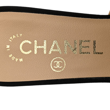 Chanel Goatskin Grosgrain Cap Toe Pearl Mule 36 Beige Black 7 of 13