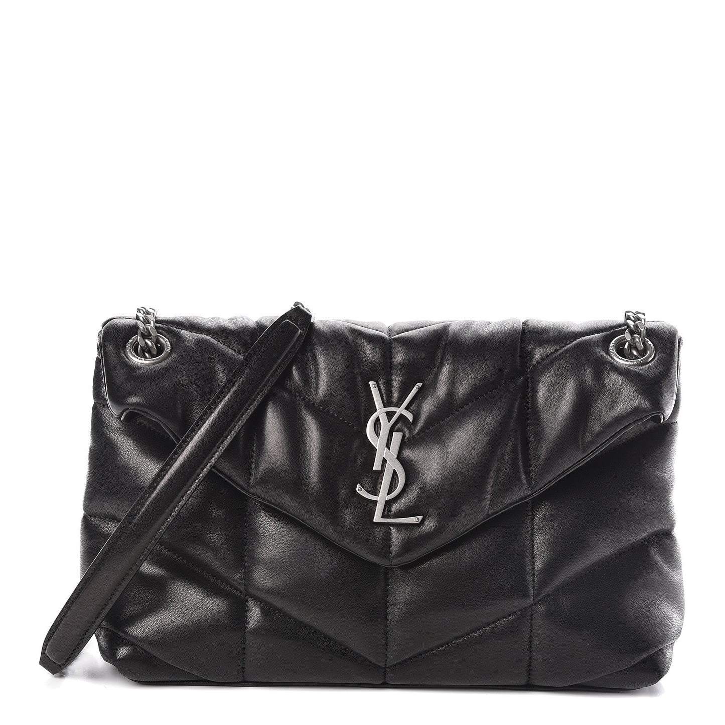 Lambskin Quilted Small Loulou Puffer Monogram Chain Satchel Black