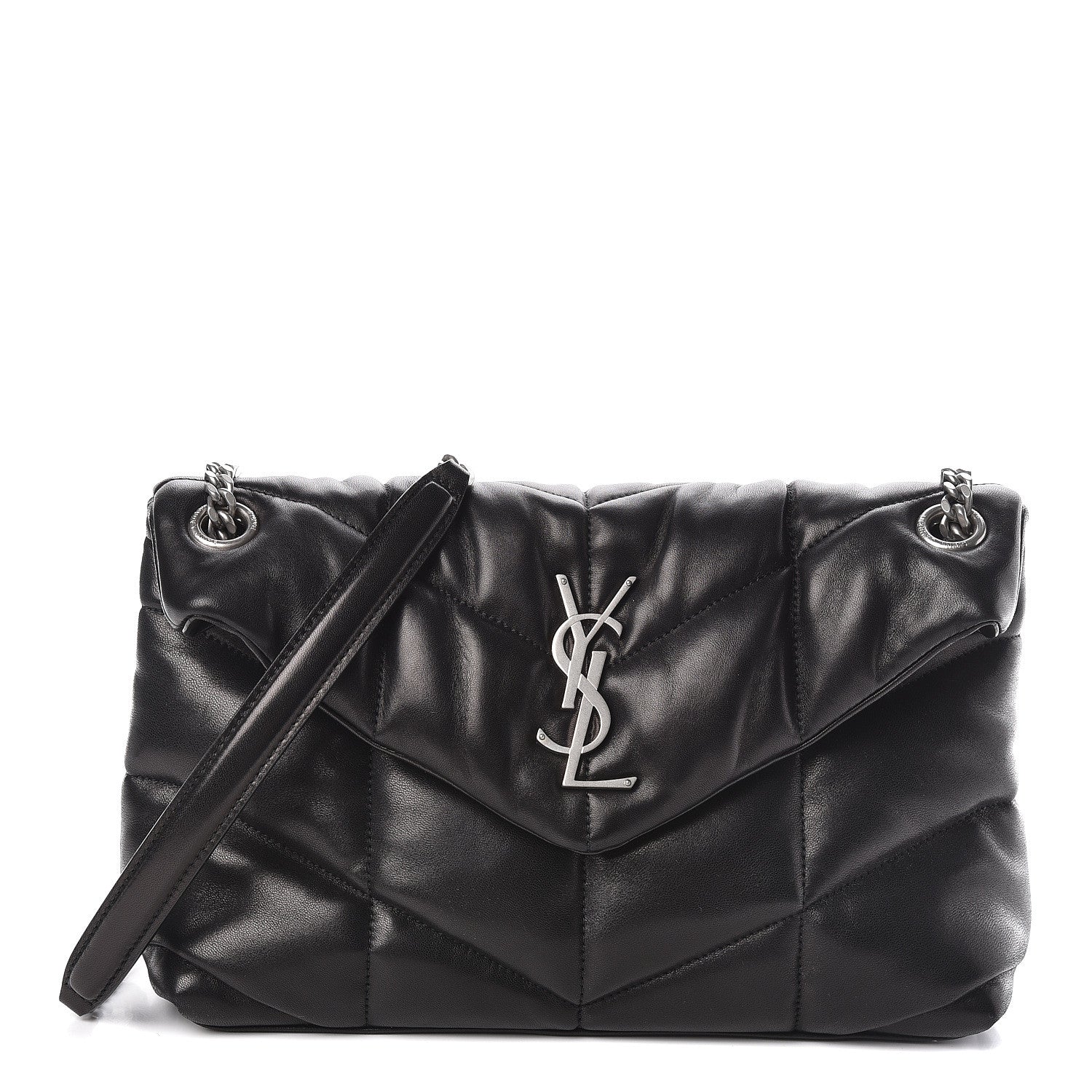 Saint Laurent Lambskin Quilted Small Loulou Puffer Monogram Chain Satchel Black 1 of 11