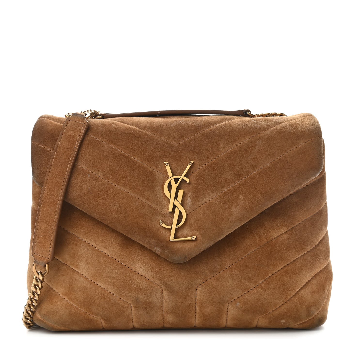Suede Calfskin Y Quilted Monogram Small Loulou Chain Satchel Cinnamon