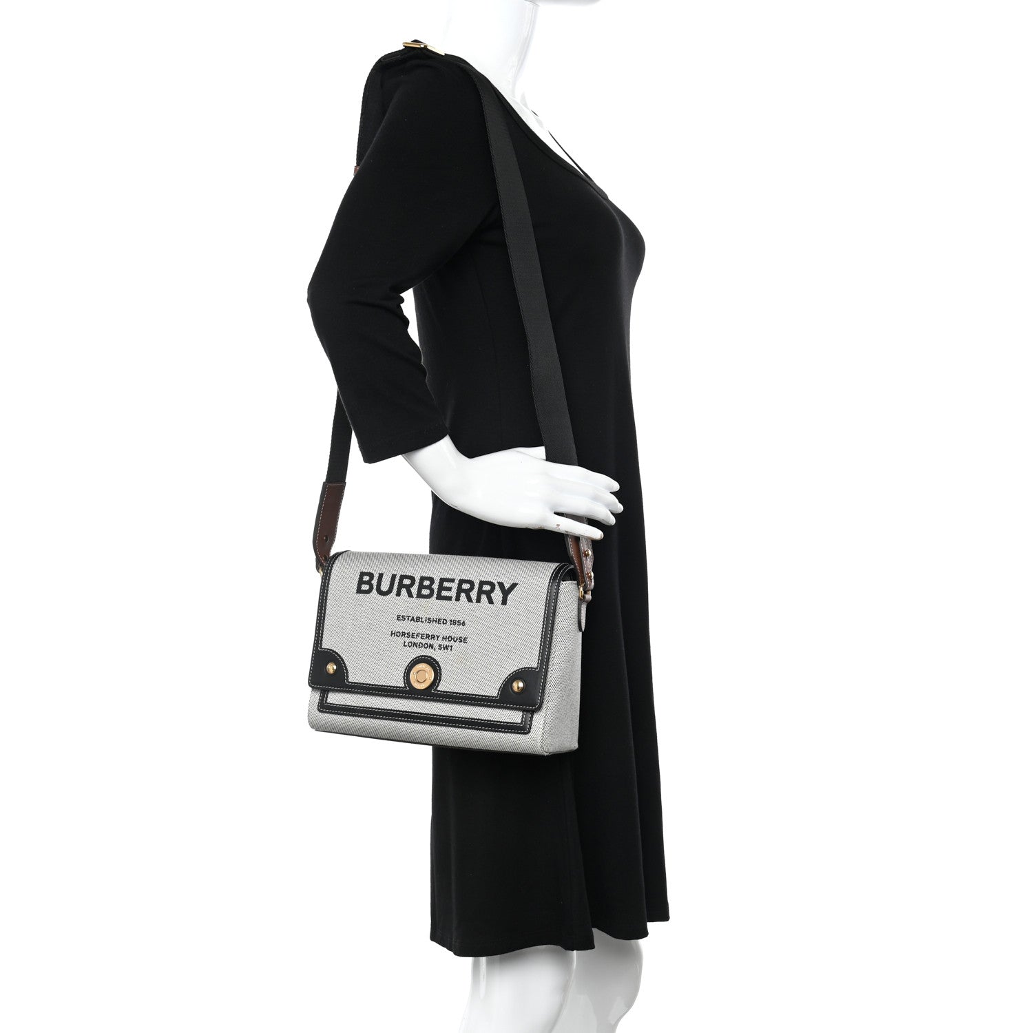 Burberry Canvas Horseferry Print Note Crossbody Bag Grey Black 2 of 12