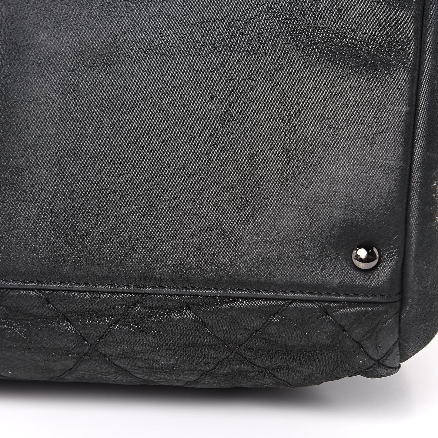 Iridescent Calfskin Stitched Extra Large Just Mademoiselle Bowling Bag Black