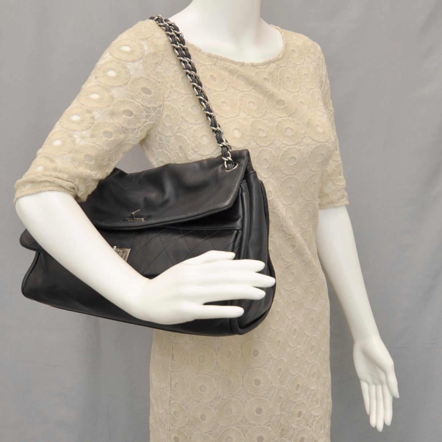 Lambskin Double Mademoiselle Jumbo Flap Black