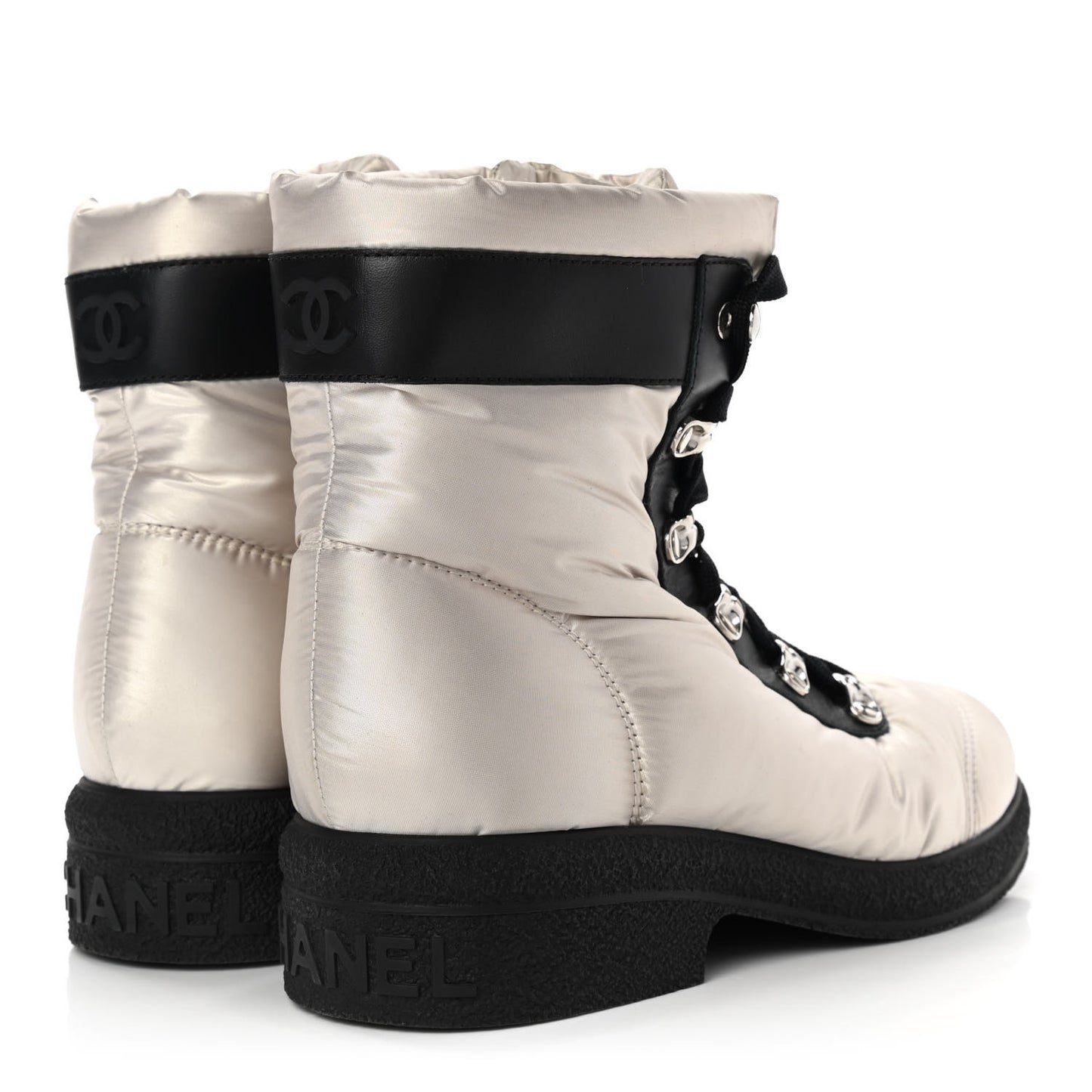 Nylon Calfskin Womens Coco Neige Short Boots 36.5 Beige Black