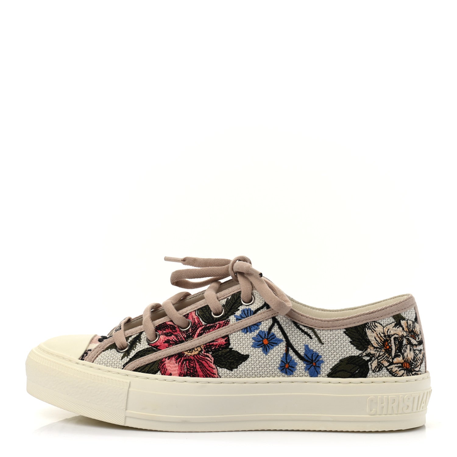 Christian Dior Canvas Rosa Mutabilis Embroidered Womens Walk'N'Dior Low Top Sneakers 37.5 Multicolor 1 of 8
