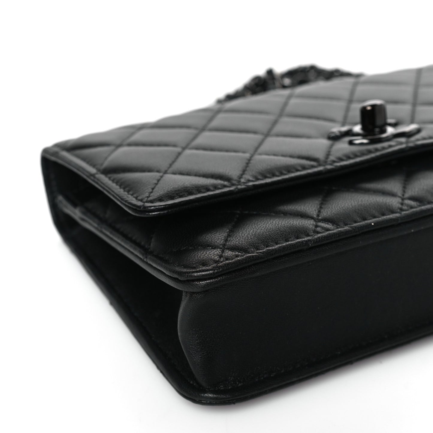 Lambskin Quilted Trendy CC Wallet On Chain WOC So Black
