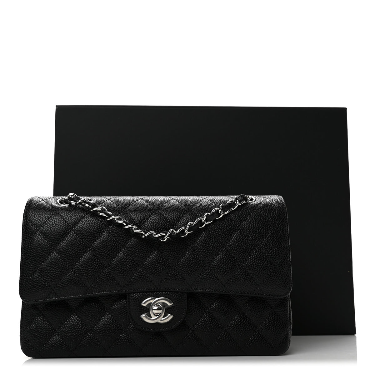 Caviar Quilted Medium Double Flap Black