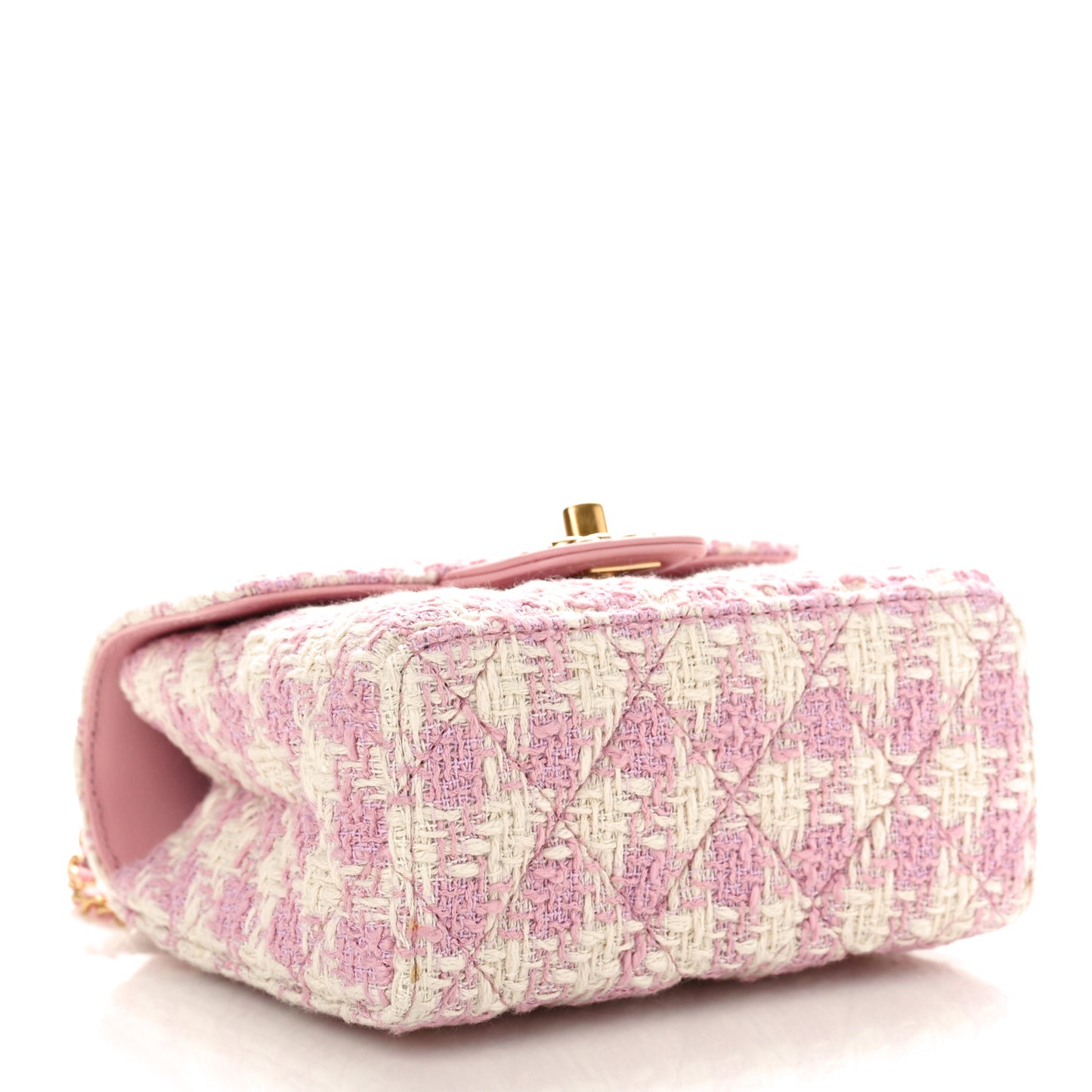 Tweed Handle Crush Top Handle Flap Bag Pink Ecru