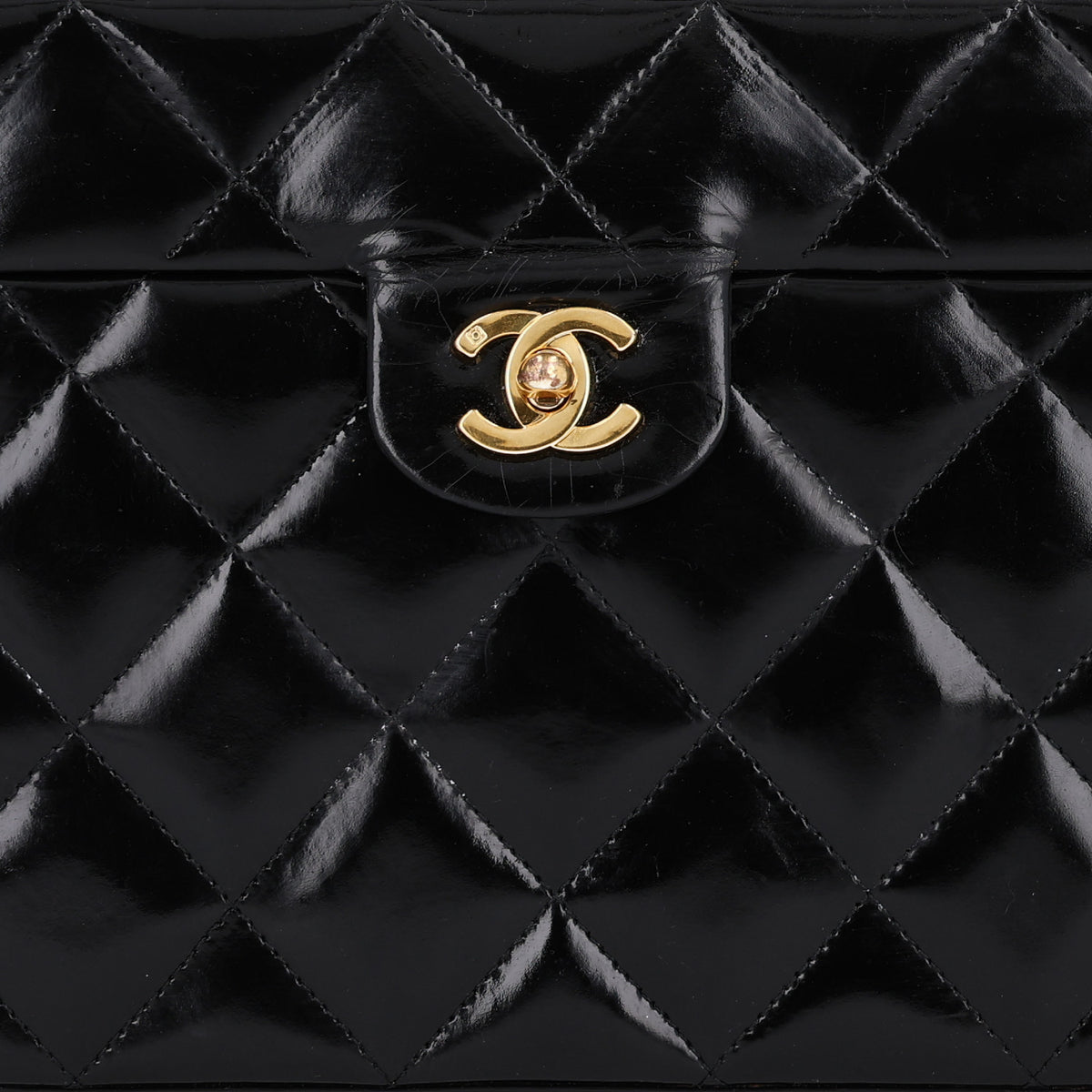 Patent Quilted Vanity Train Case Black