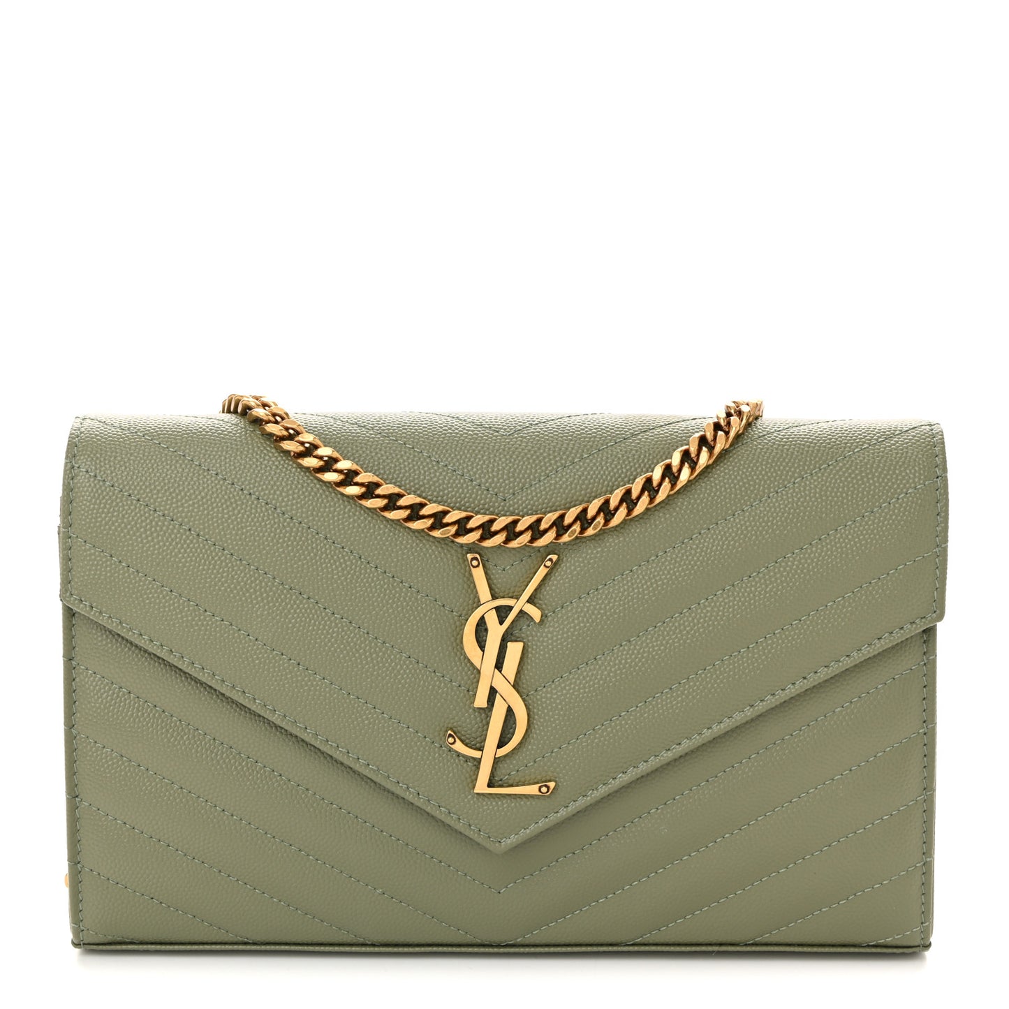 Grain De Poudre Matelasse Chevron Monogram Chain Wallet Light Sage