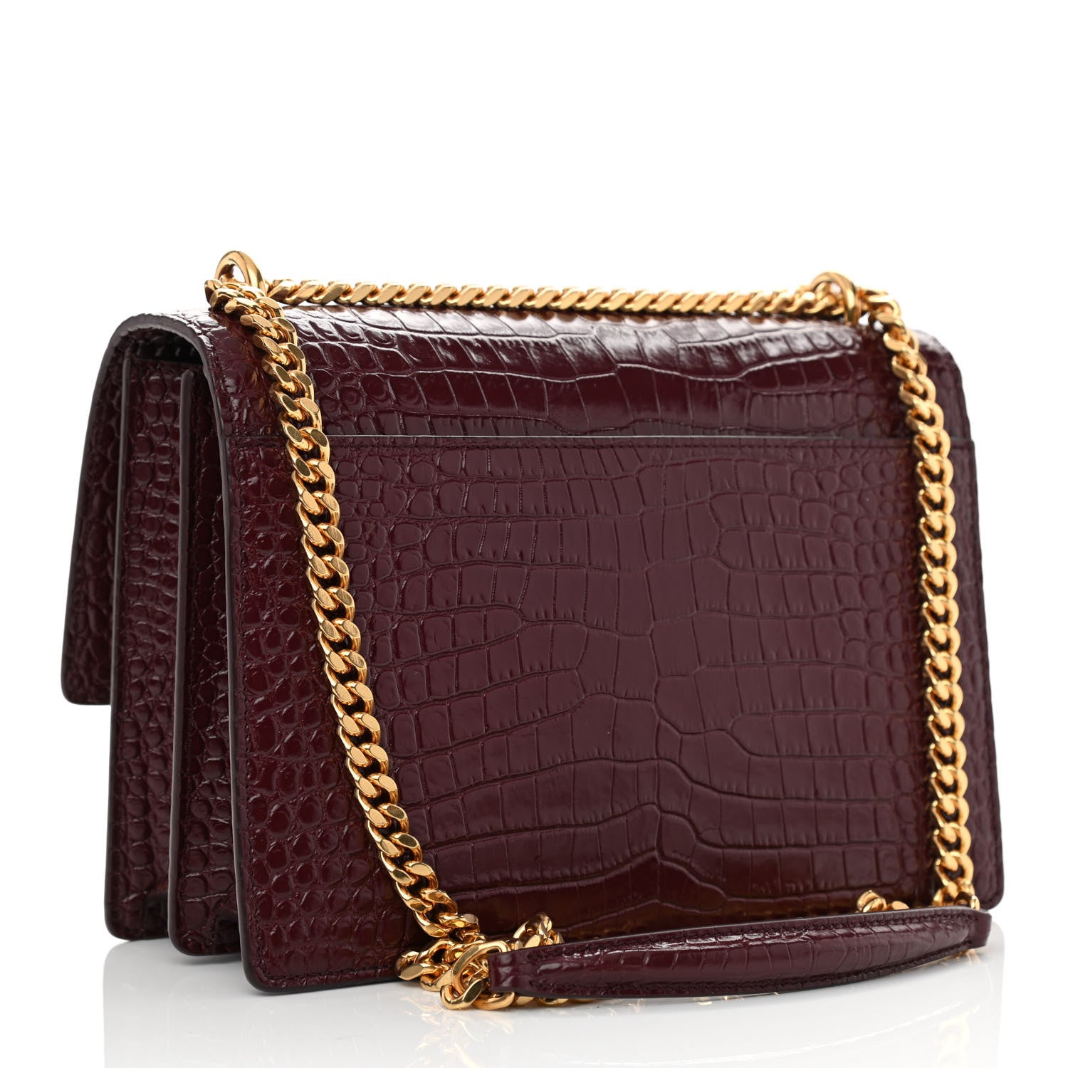 Saint Laurent Calfskin Crocodile Embossed Medium Monogram Sunset Rouge Legion 2 of 8