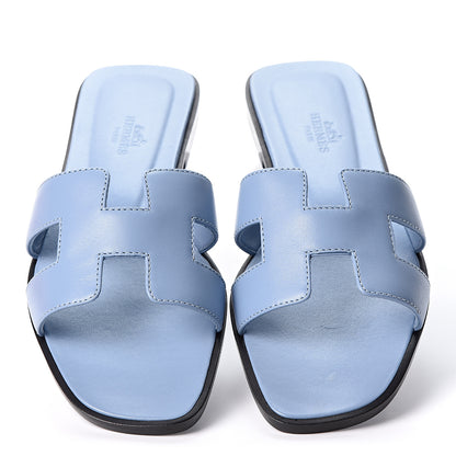 Hermes Box Calfskin Oran Sandals 37 Light Bleu 6 of 11