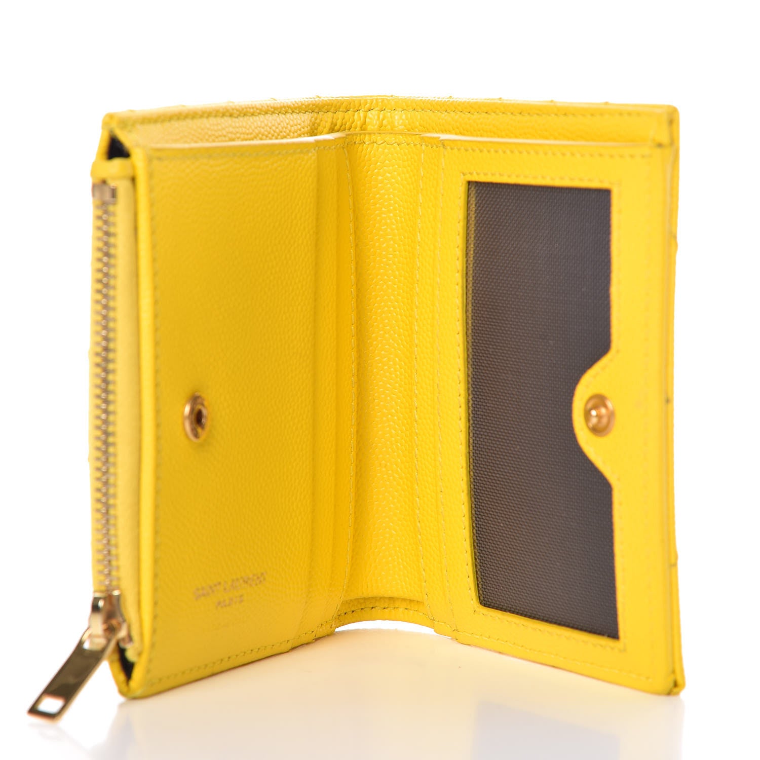 Saint Laurent Grain De Poudre Matelasse Chevron Monogram Zipped Card Case Mimosa Shiny 5 of 12