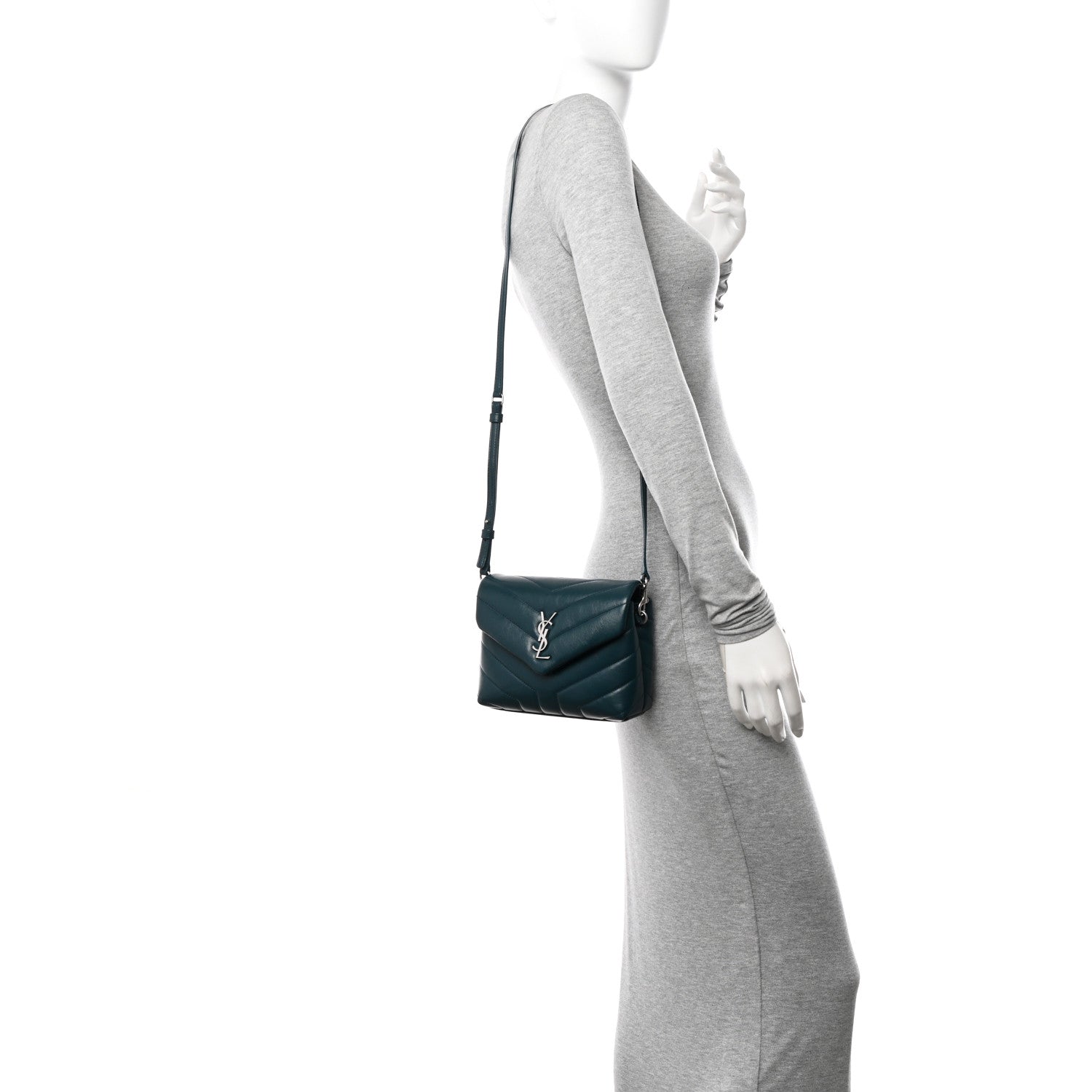 Saint Laurent Calfskin Y Quilted Monogram Toy Loulou Satchel Dark Turquoise 2 of 11