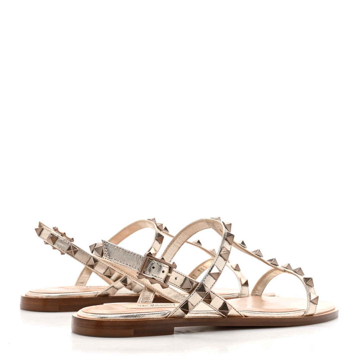 Metallic Nappa Rockstud T-Strap Slingback Flat Sandals 36 Skin