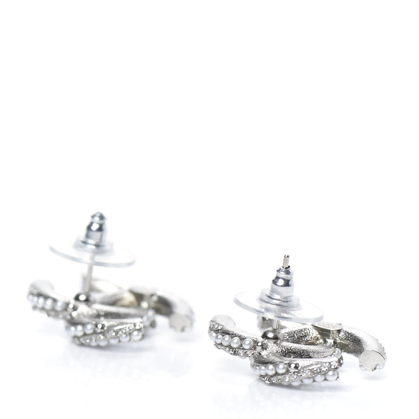 Pearl Crystal CC Earrings Silver