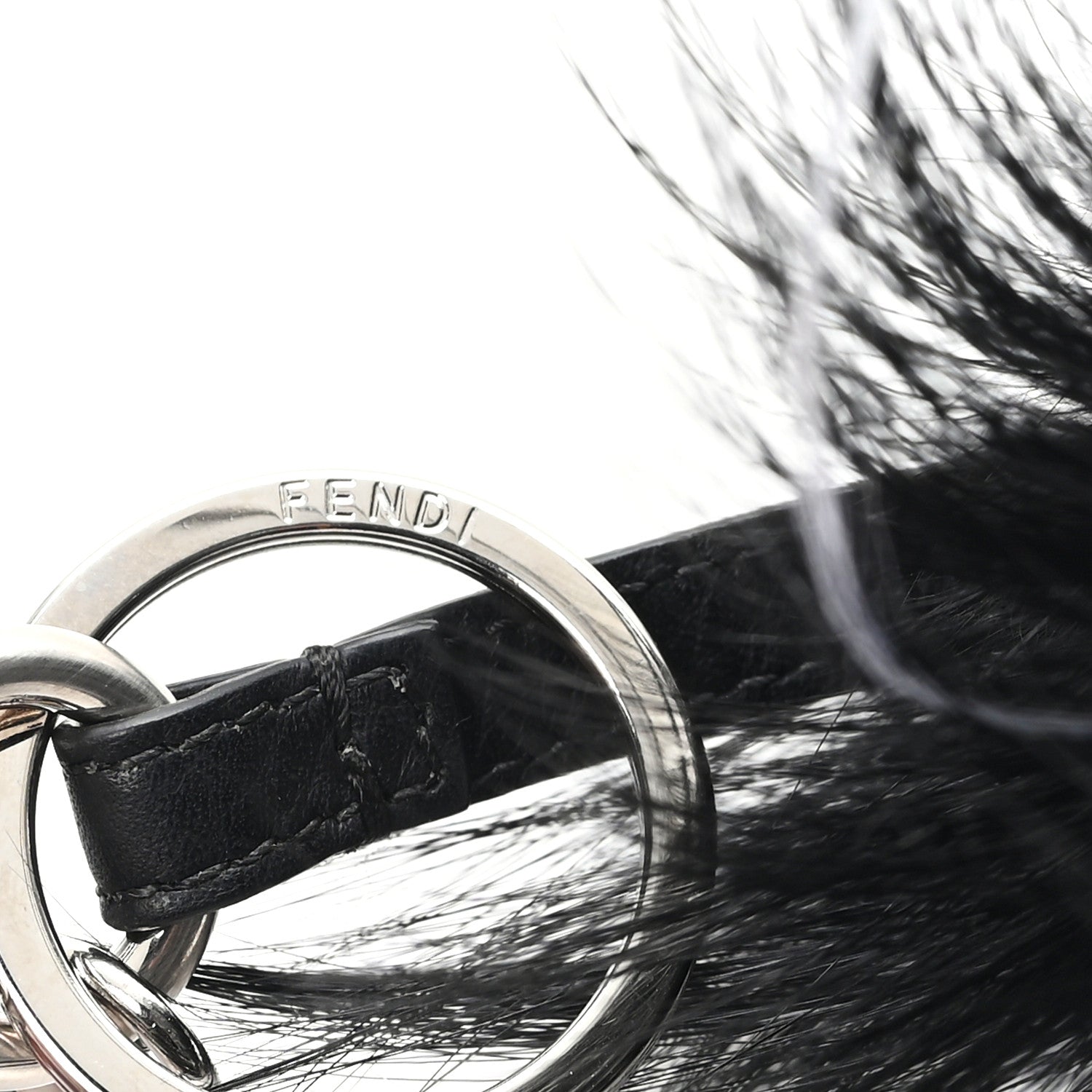 Fendi Cuoio Romano Goat Fox Fur Metal Stitch Triangle Monster Eyes Cube Bag Charm Black White 3 of 5