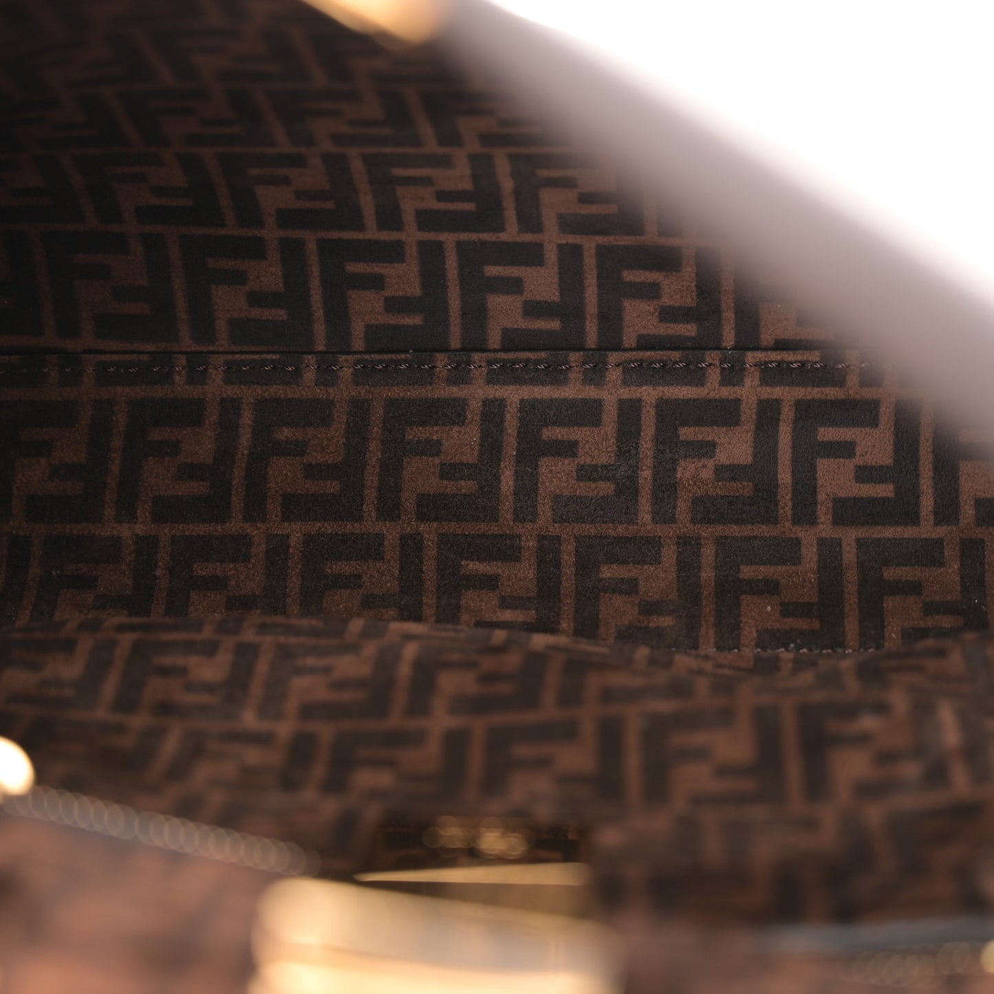 Vitello Seta Suede FF Mini Peekaboo Iconic Satchel Chocolate Sigaro Marrone