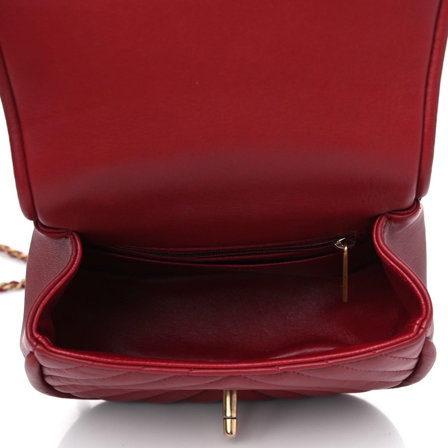 Chanel Lambskin Reverse Chevron Quilted Mini Round Top Handle Flap Red 4 of 4