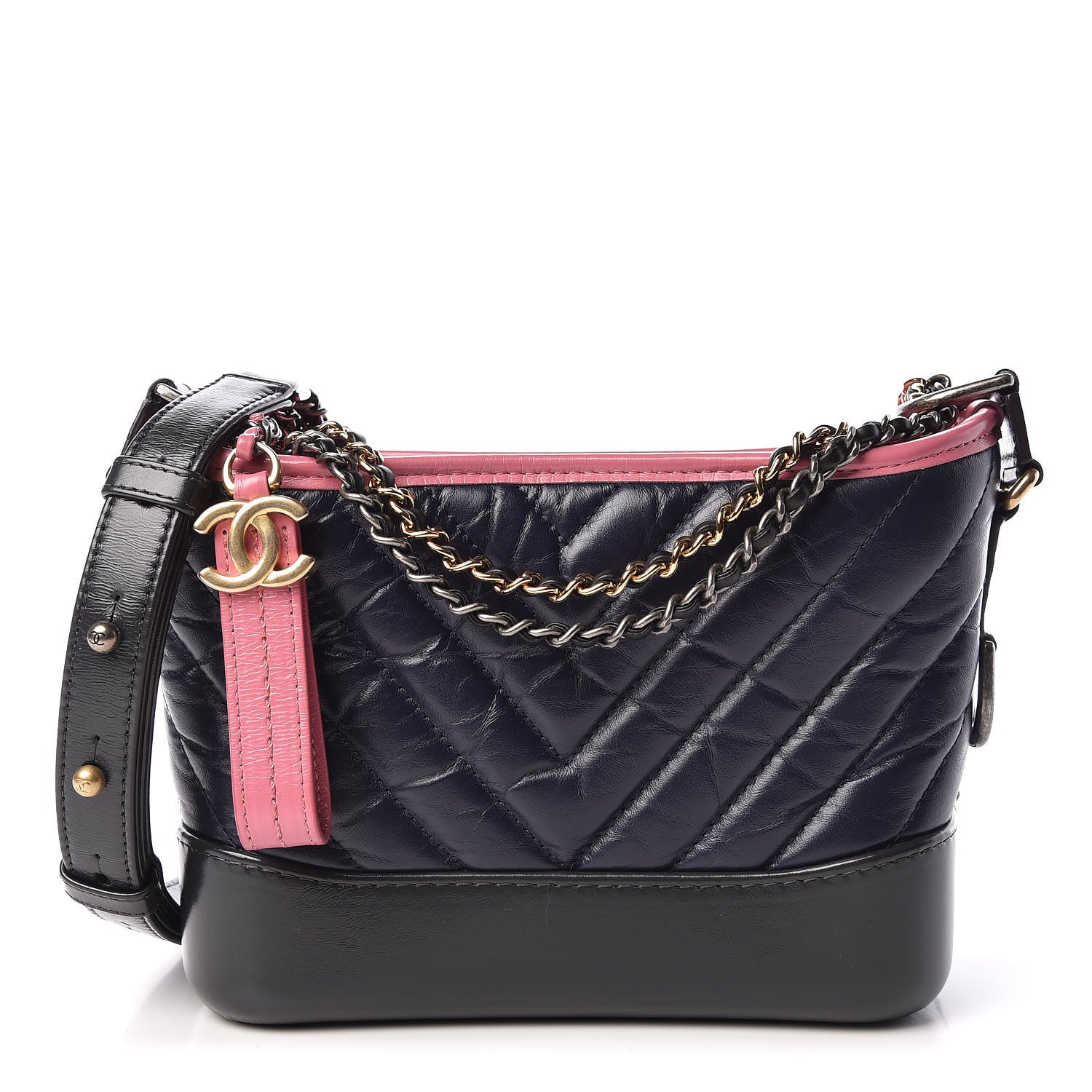Chanel Aged Calfskin Chevron Quilted Small Gabrielle Hobo Dark Pink Navy 1 of 11