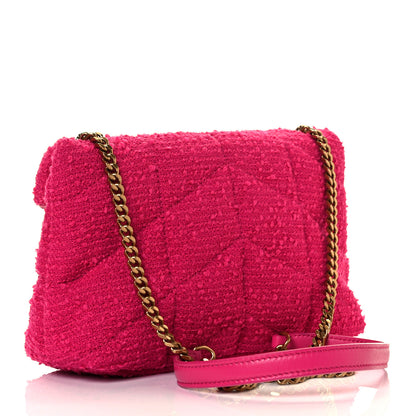 Saint Laurent Boucle Tweed Quilted Toy Loulou Puffer Monogram Chain Satchel Magenta 5 of 31