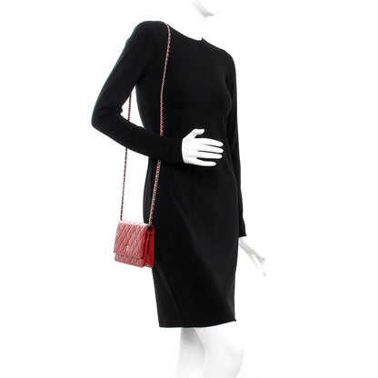 Chanel Lambskin Quilted Wallet On Chain WOC Red 2 of 8