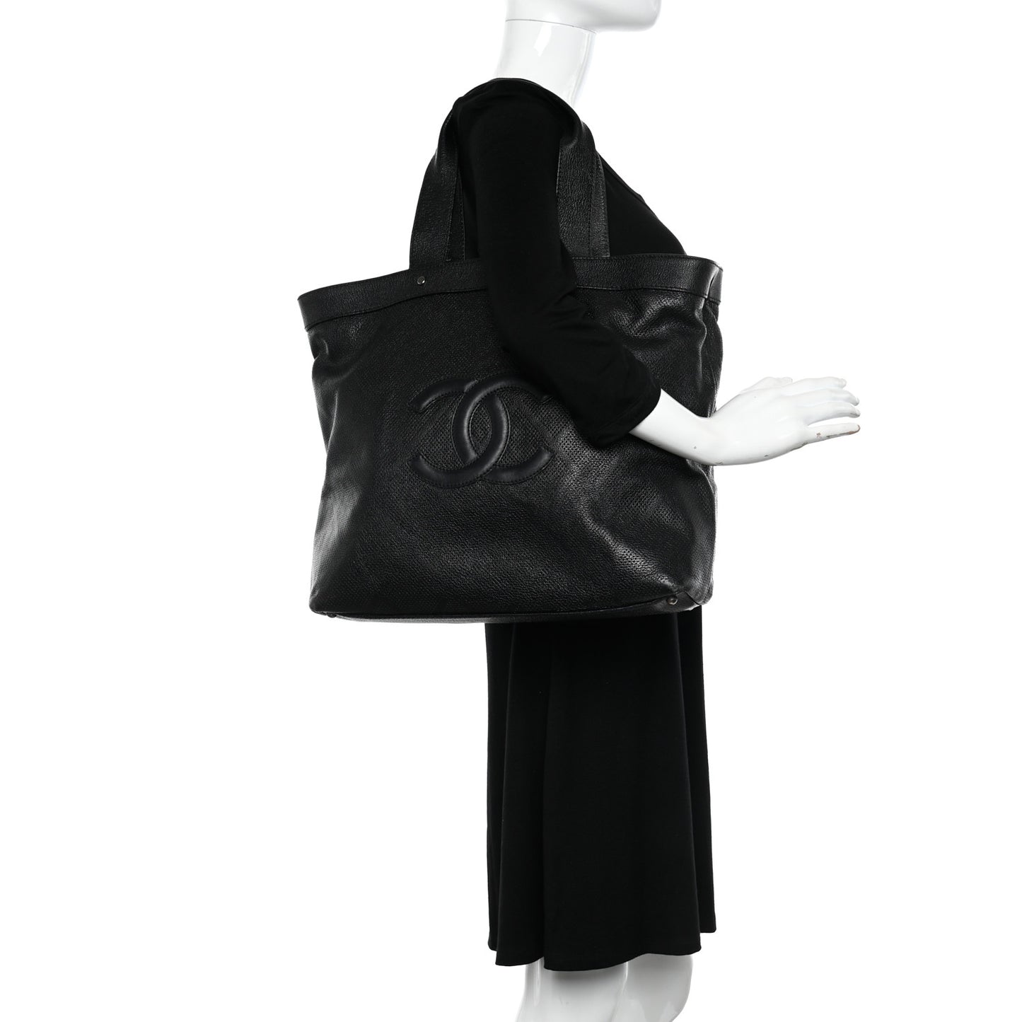 Goatskin Perforated Large CC Tote Black
