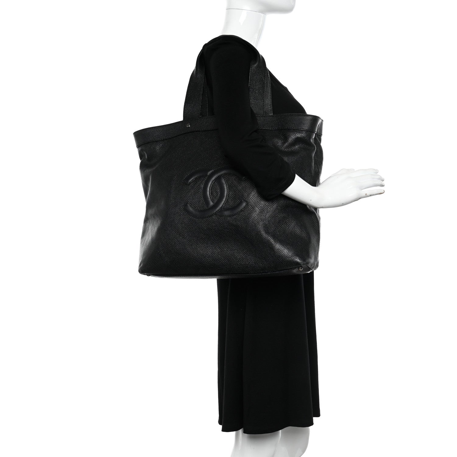 Chanel Goatskin Perforated Large CC Tote Black 2 of 16