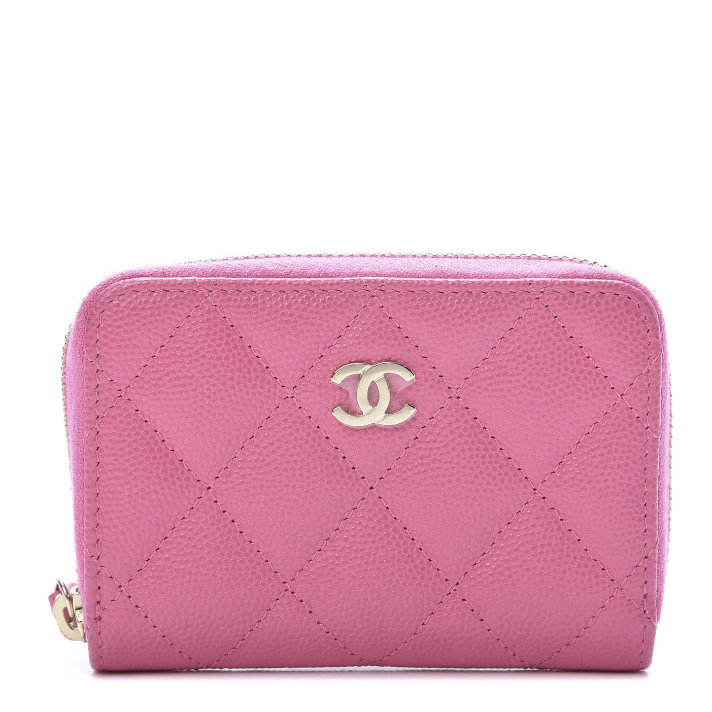 Caviar Quilted Zip Coin Purse Pink