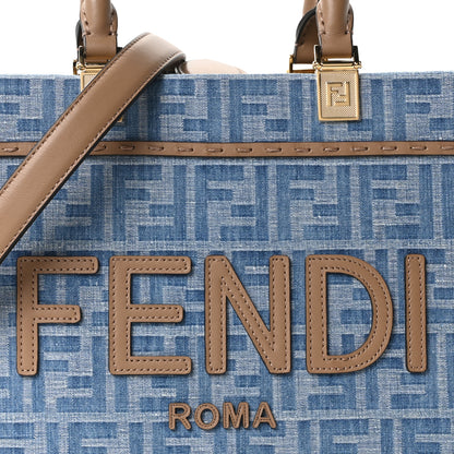 Fendi Denim Jacquard Vitello Grace FF 1974 Small Fendi Sunshine Shopper Tote Denim Sand 7 of 9
