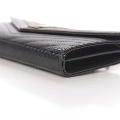 Saint Laurent Grain De Poudre Matelasse Chevron Monogram Chain Wallet Black 17 of 18