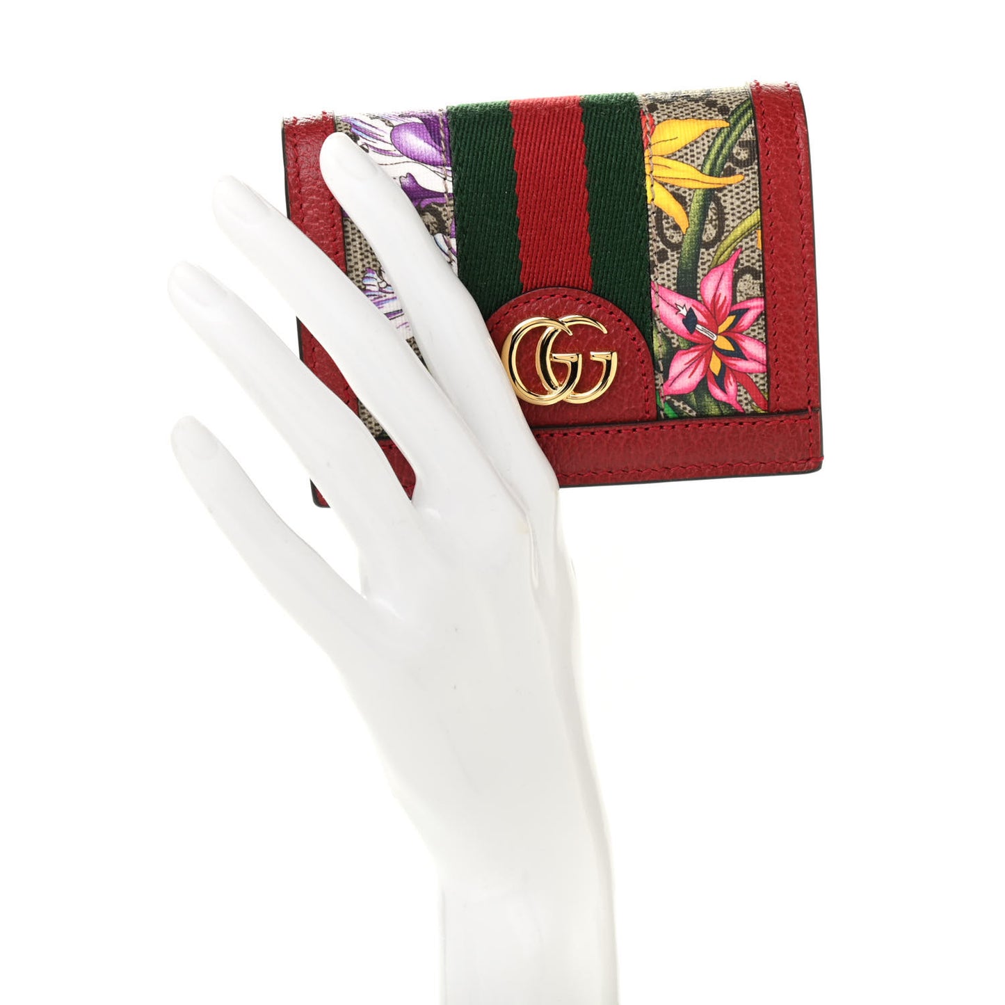 GG Supreme Monogram Flora Web Ophidia Card Case Red
