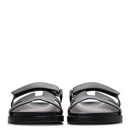 Hermes Calfskin Womens Chypre Sandals 37.5 Black 3 of 10