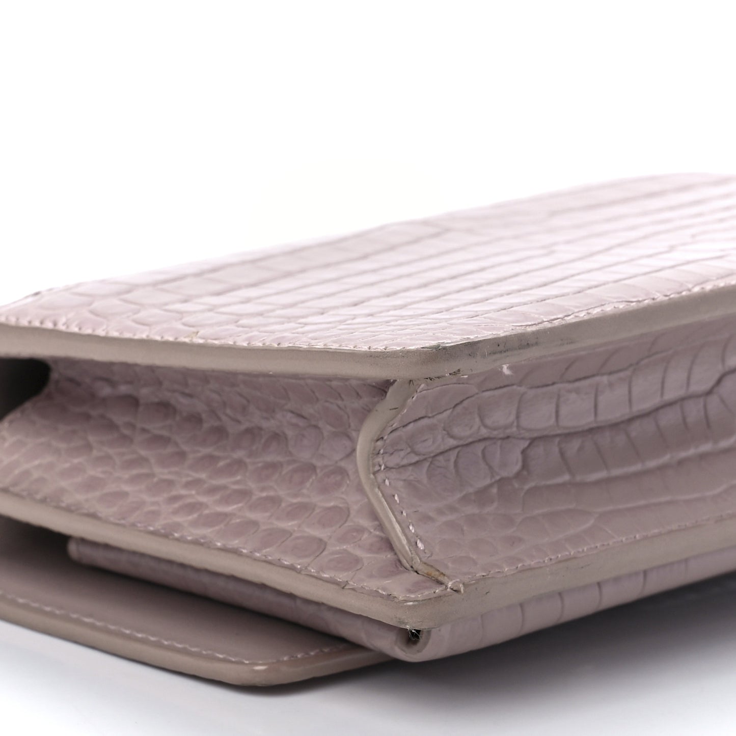 Calfskin Crocodile Embossed Monogram Sunset Chain Wallet Marble Pink