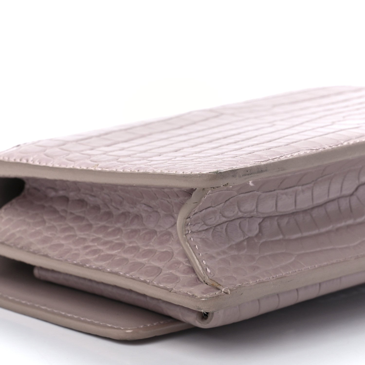 Saint Laurent Calfskin Crocodile Embossed Monogram Sunset Chain Wallet Marble Pink 9 of 11