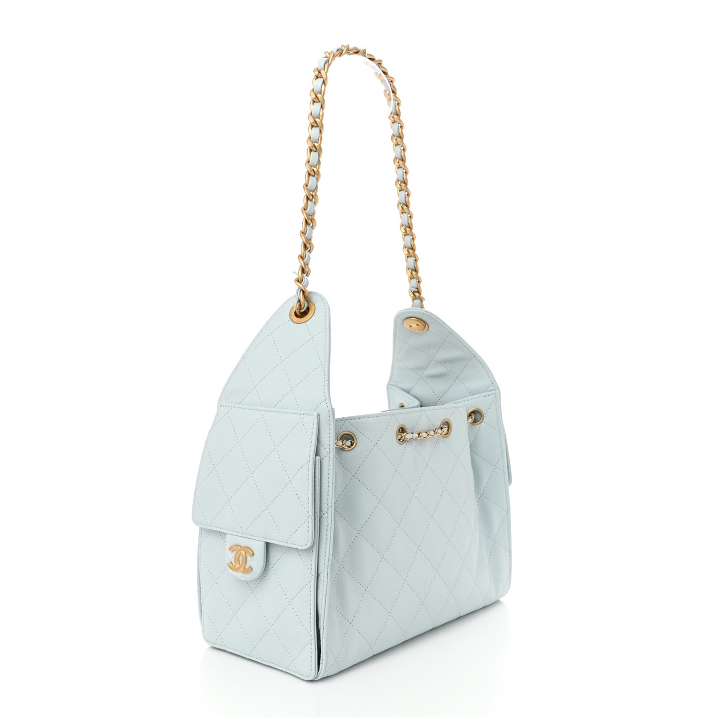 Caviar Quilted Small Chanel 25 Handbag Light Blue