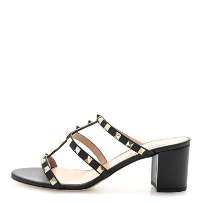 Valentino Garavani Calfskin Rockstud 60mm Caged Slide Sandals 40 Black 1 of 10