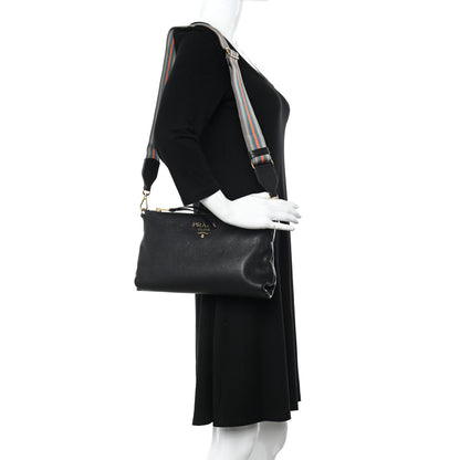 Prada Vitello Daino Zippered Shoulder Bag Black 2 of 13