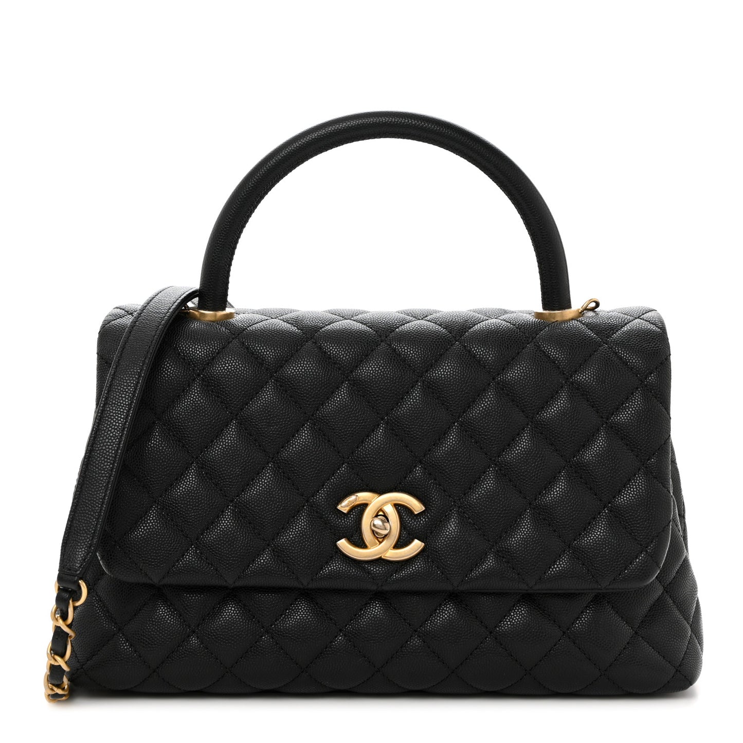 Caviar Quilted Small Coco Handle Flap Black