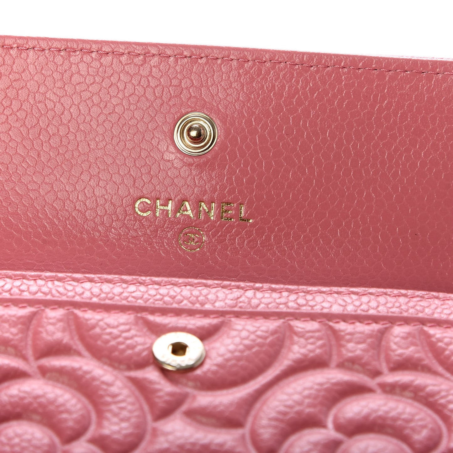 Caviar Camellia Embossed Card Holder Wallet Pink