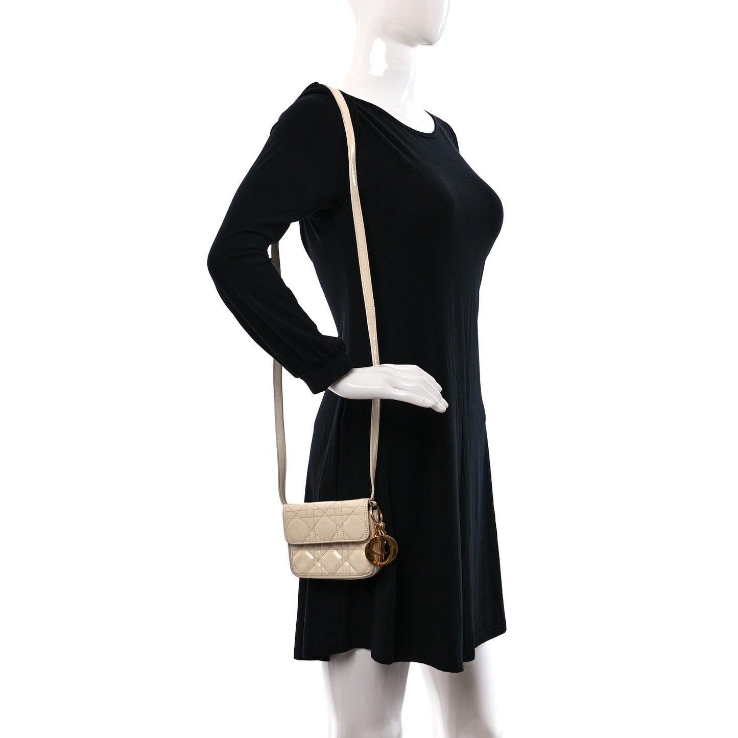 Patent Cannage Mini Crossbody Pouch White