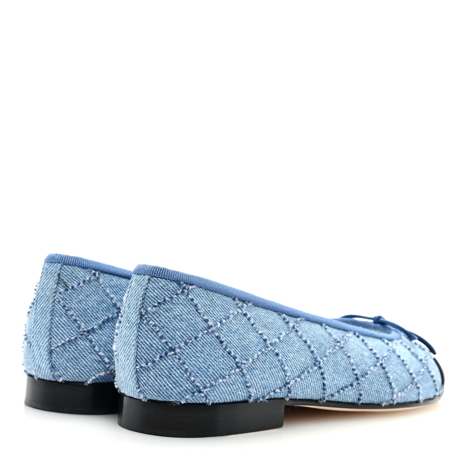 Chanel Denim Embroidered Grosgrain CC Cap Toe Ballerina Flats 37.5 Blue Black 4 of 9