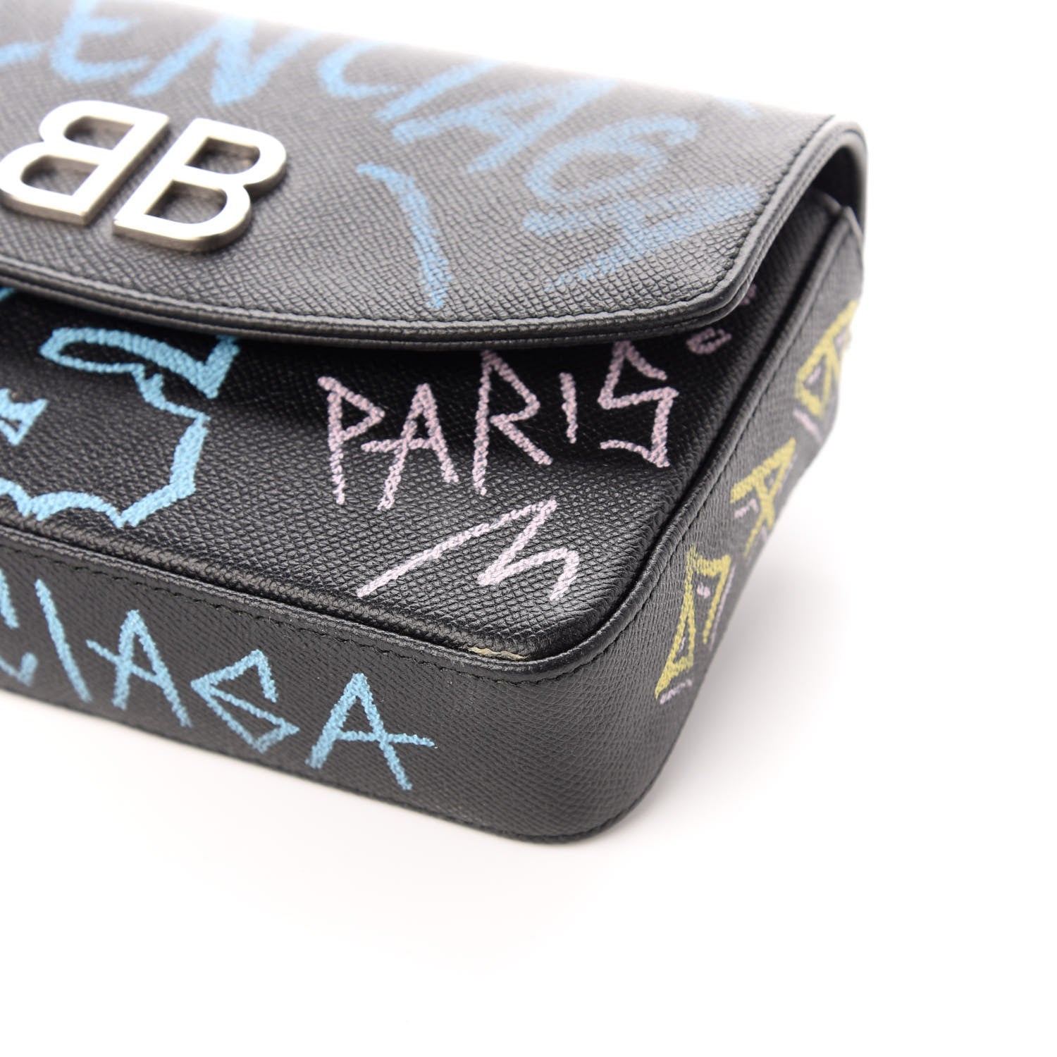 Balenciaga Calfskin Graffiti BB Chain Wallet Black Multicolor 9 of 9