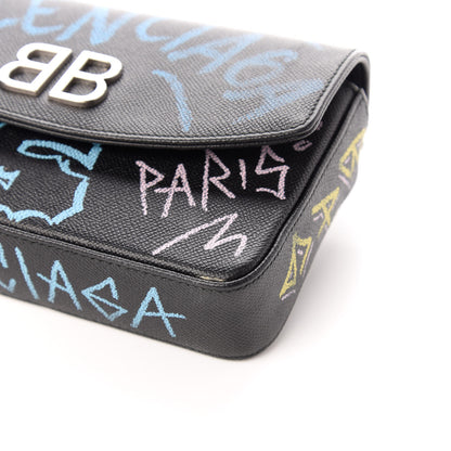 Balenciaga Calfskin Graffiti BB Chain Wallet Black Multicolor 9 of 9