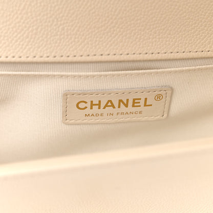 Chanel Caviar Chevron Quilted Medium Boy Flap White 6 of 17