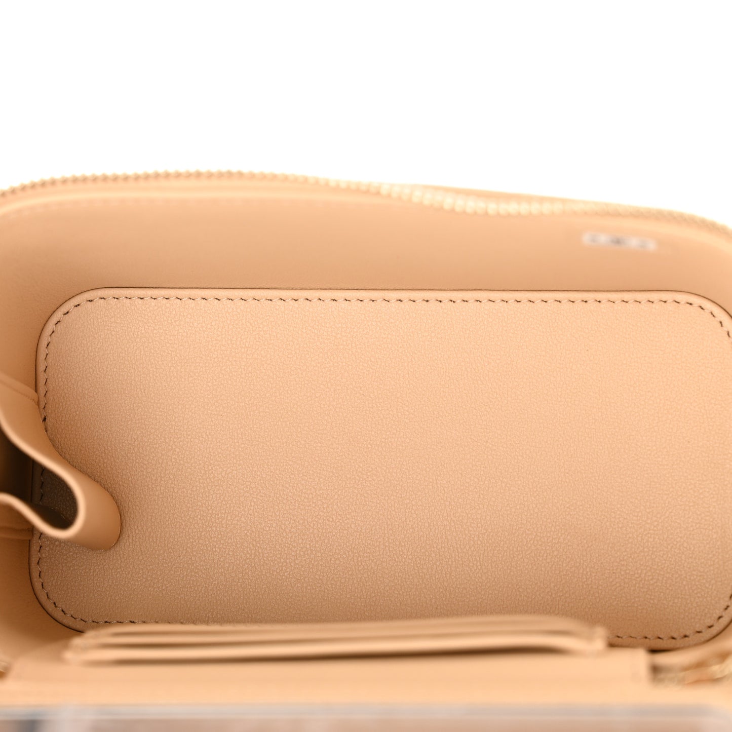 Lambskin Quilted Small Top Handle Vanity Case With Chain Beige
